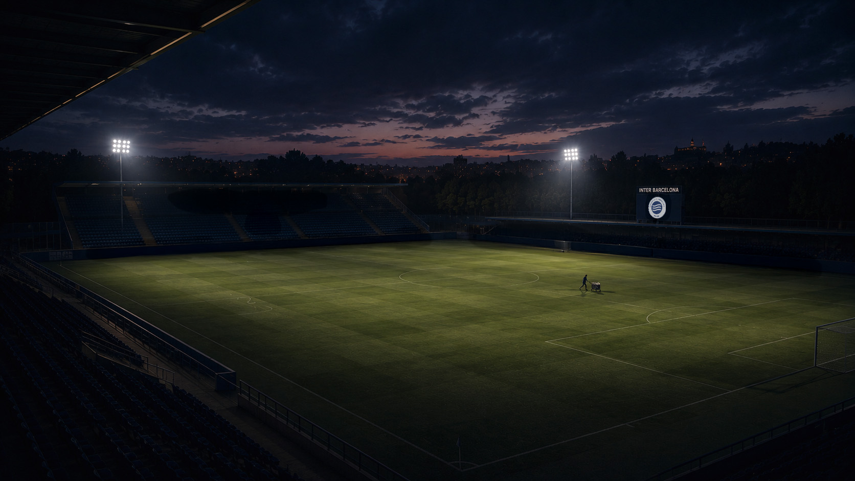 Inter Barcelona stadium at night with floodlights