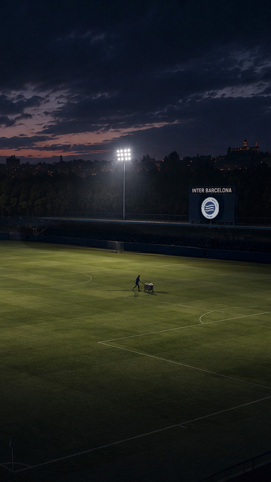 Inter Barcelona stadium at night with floodlights